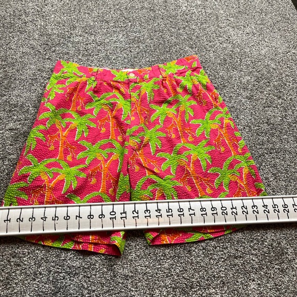 Lilly Pulitzer Seersucker Shorts Womens 36 Pink Green Orange Palm Tree Print - Picture 4 of 7